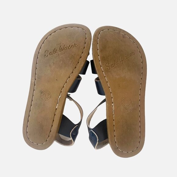 Saltwater Sandals Little Girls Navy Blue Leather Fisherman Sandals Size 1 - Picture 2 of 7